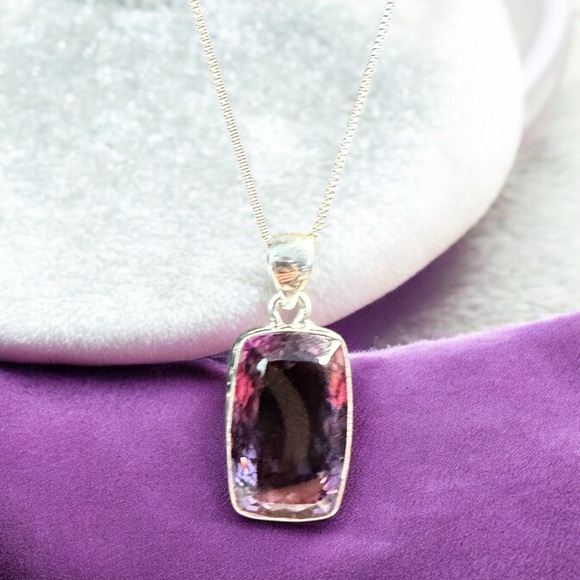 Large Emerald Cut Amethyst Sterling Silver Necklace - Picture 1 of 11